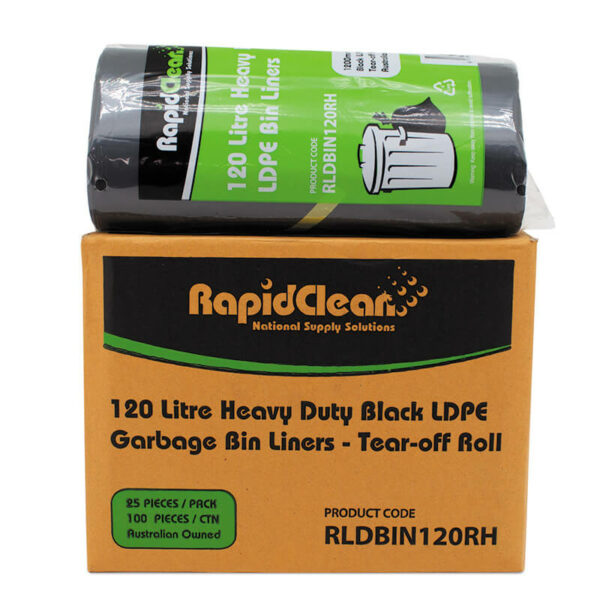 RapidClean Heavy Duty Black LDPE Garbage Bags 120L Roll