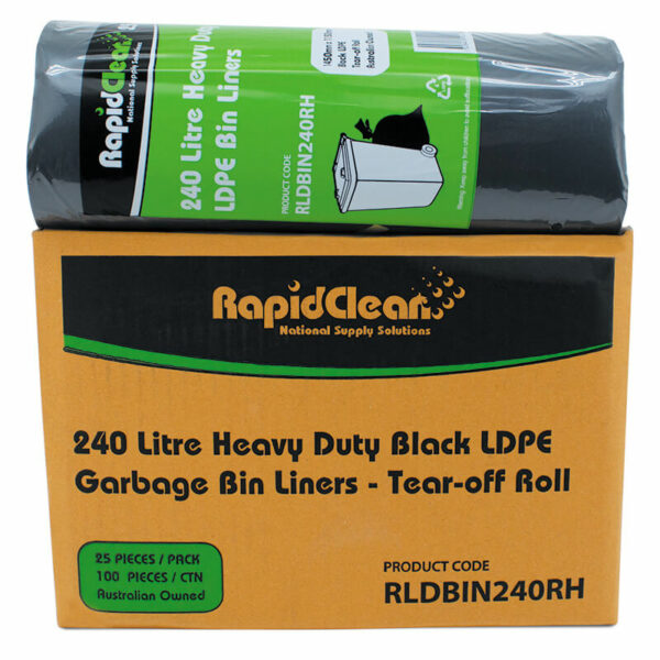 RapidClean Heavy Duty Black LDPE Garbage Bags 240L Roll